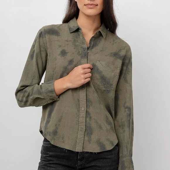 Rails Tops - NWoT - Rails Ingrid Raw Button-Front Shirt - Olive Black Tie-Dye (S)